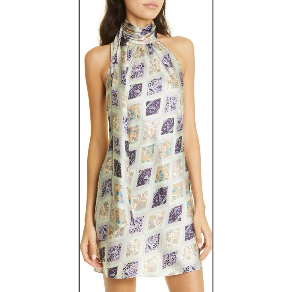 CINQ A SEPT Dinah Night Bloom Patchwork Silk Dress Size 0